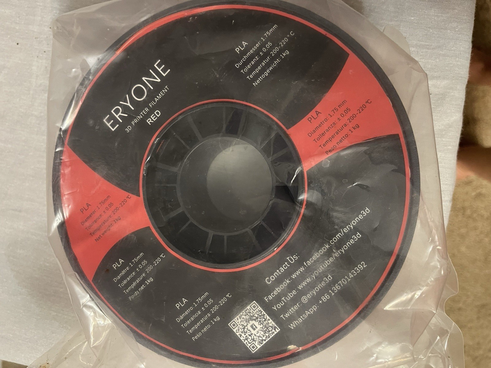 ERYONE PLA 3D Printer Filament 1.75mm Red 1kg Spool Universal