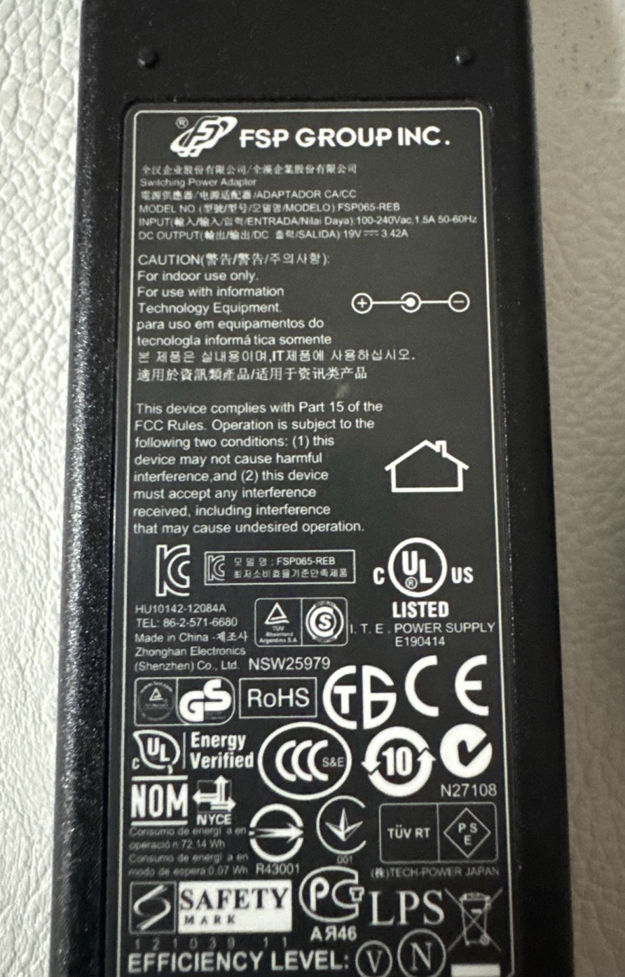 FSP Group 65W AC Adapter Power Supply 19V 3.42A FSP065-REB - Tested - p