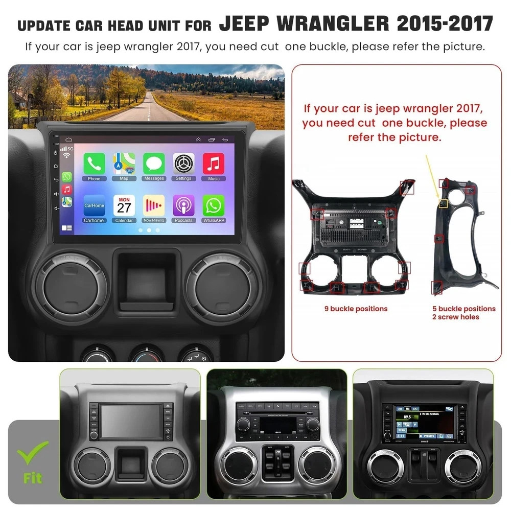 (8Core + 64GB) 10.1 Inch QLED Touch Screen Car Radio for Jeep Wrangler 2015 2...