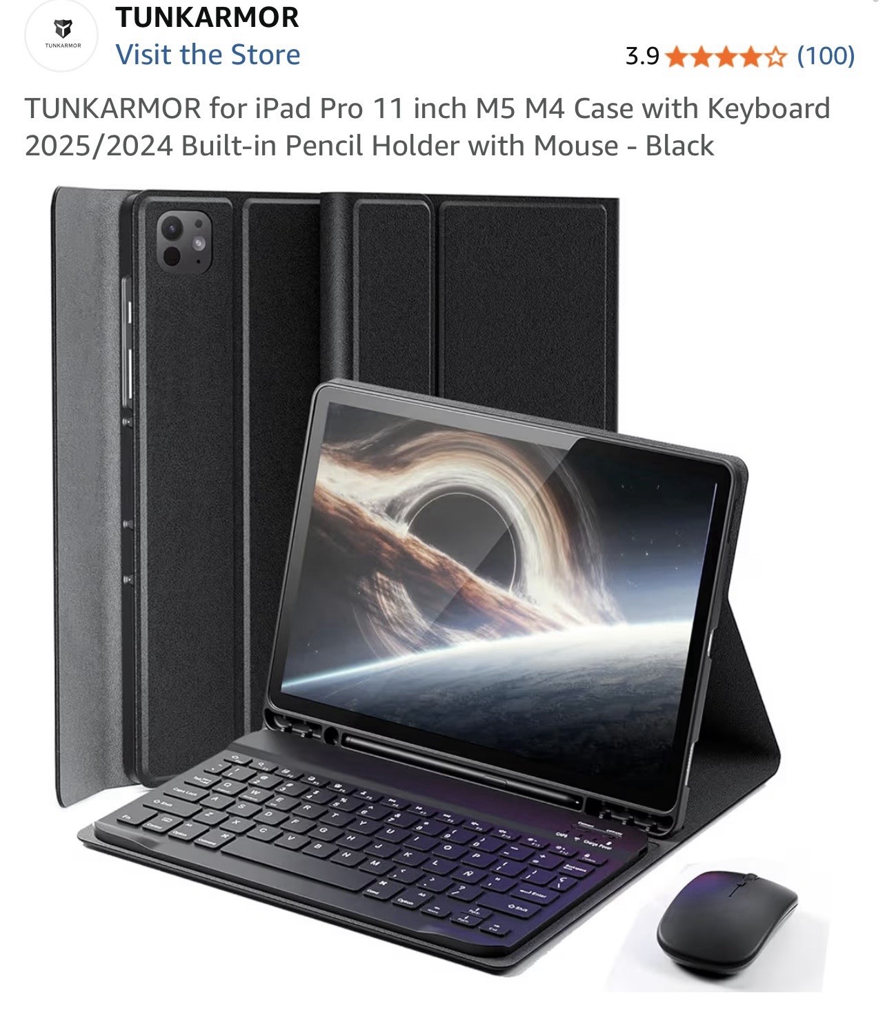 TUNKARMOR iPad Pro 11" Keyboard Case Bluetooth Detachable Magnetic Pencil Black