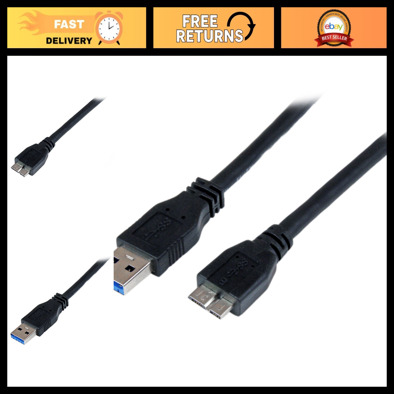 3ft USB 5Gbps Cable USB-A to Micro-B Male M/M High-Speed Data Transfer Black