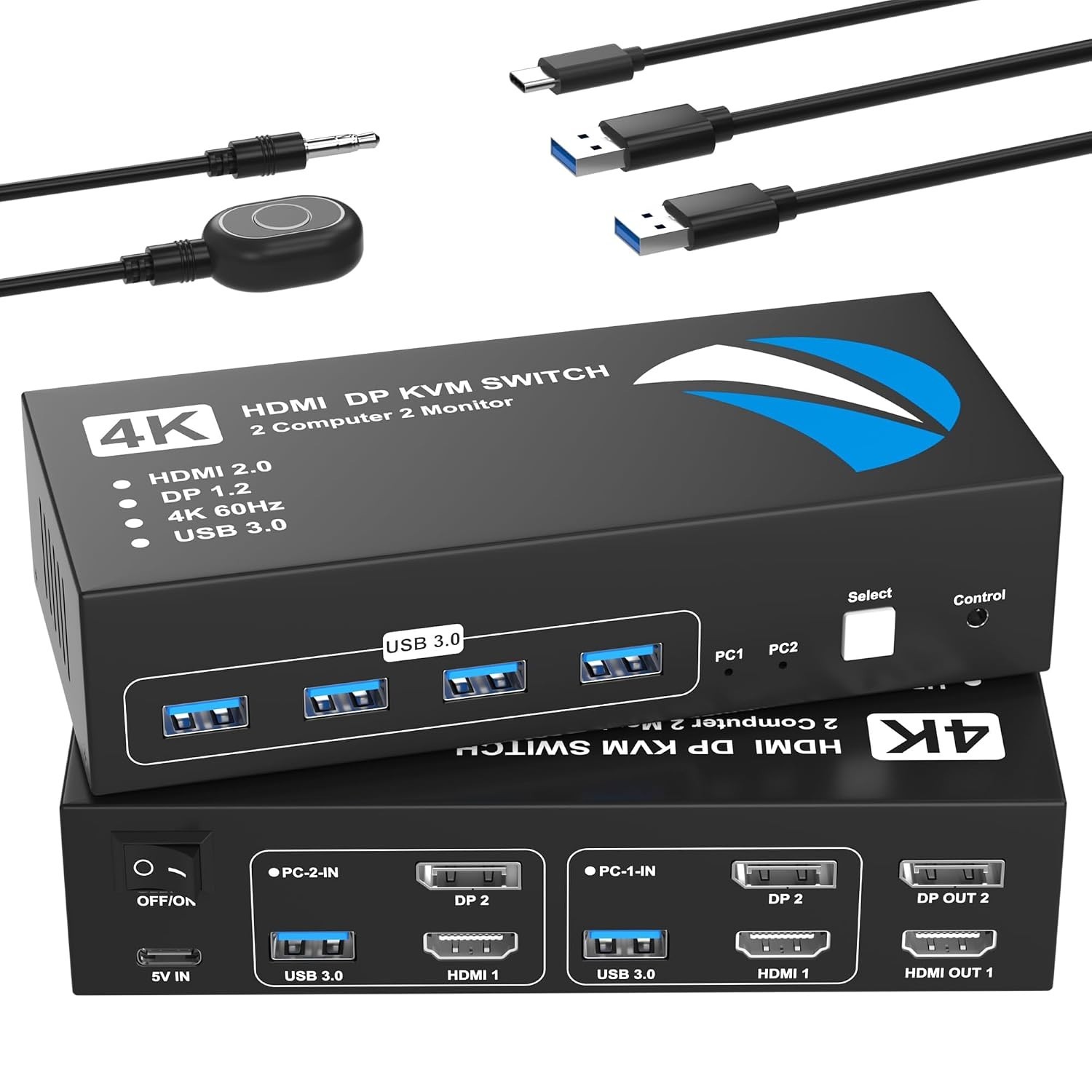 HDMI DisplayPort KVM Switch 2 Monitors 2 Computers 4K@60Hz 4 USB 3.0 Ports