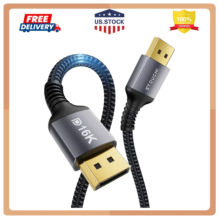 Stouchi 6.6FT VESA Certified DisplayPort 2.1 Cable 80Gbps UHBR20 DP Cord