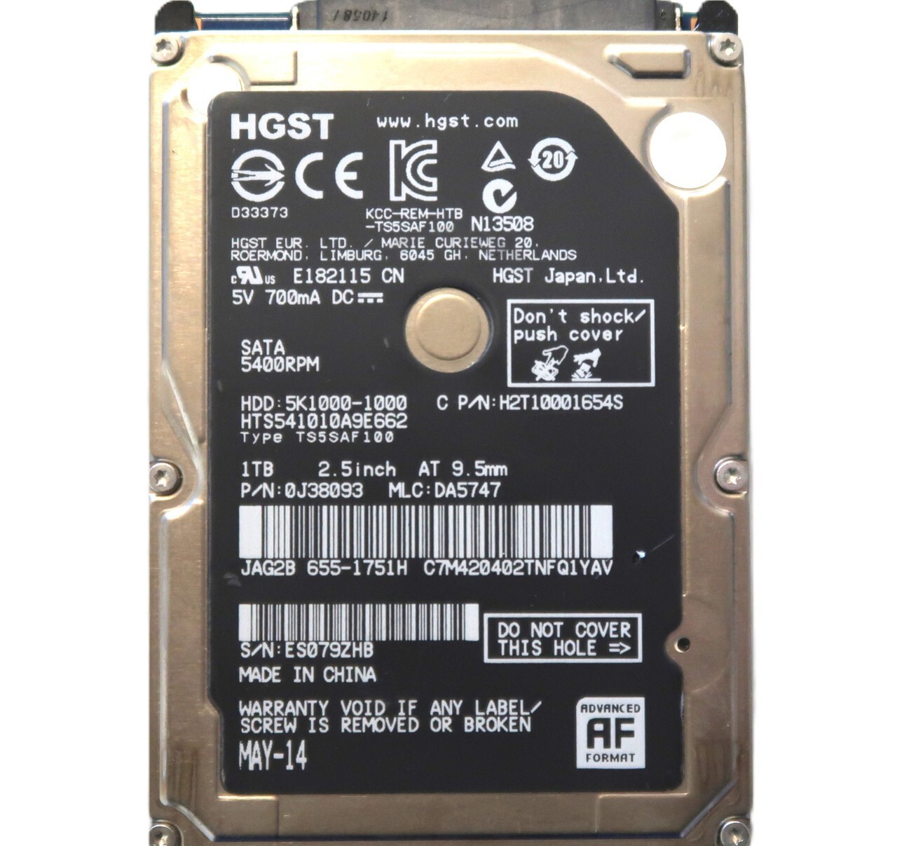 HTS541010A9E662 PN: 0J38093 MLC:DA5747 (ES0) China 2.5" 1TB Sata HDD 2014