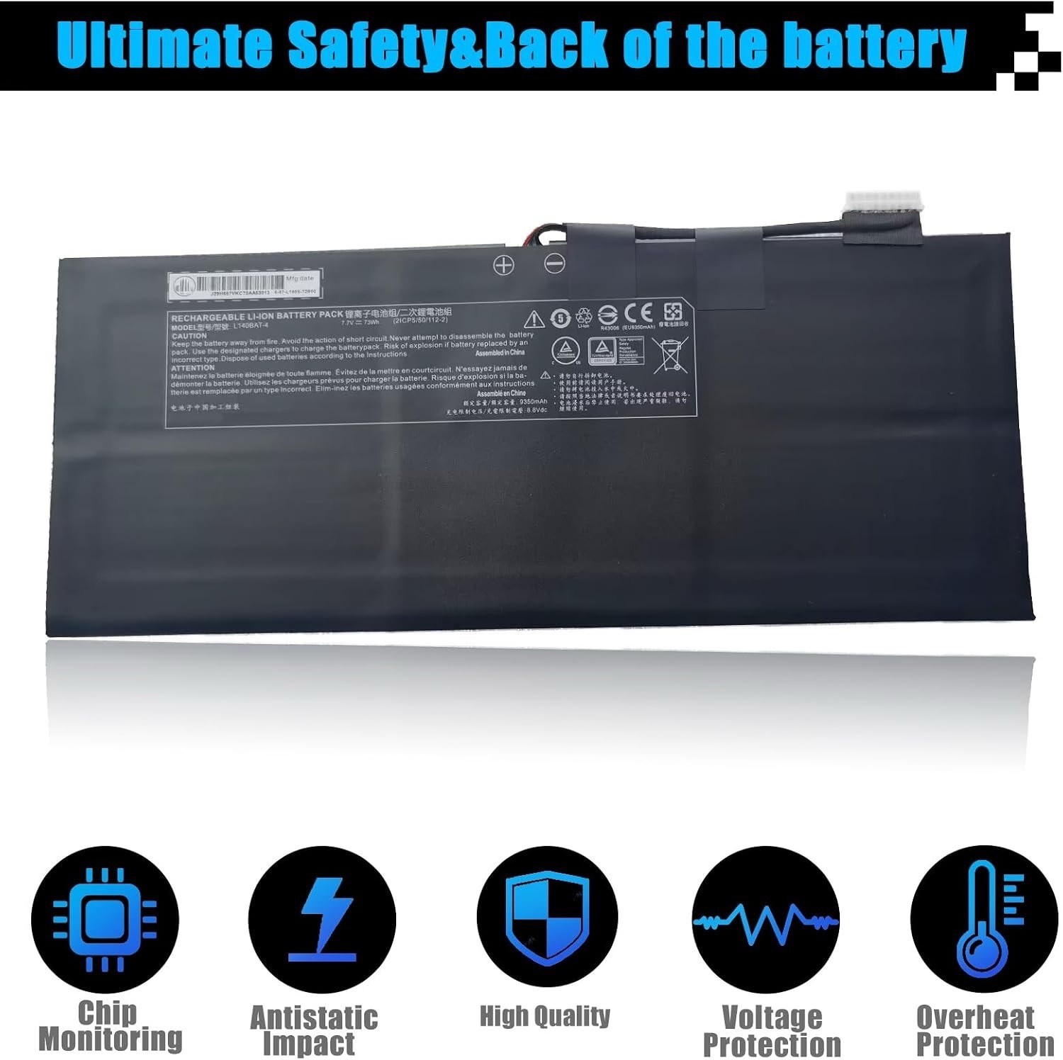 6-87-L140S-72B01 Li-ion Battery for Clevo L140BAT-4 VIA 14 7.7V 73Wh 9350mAh USA