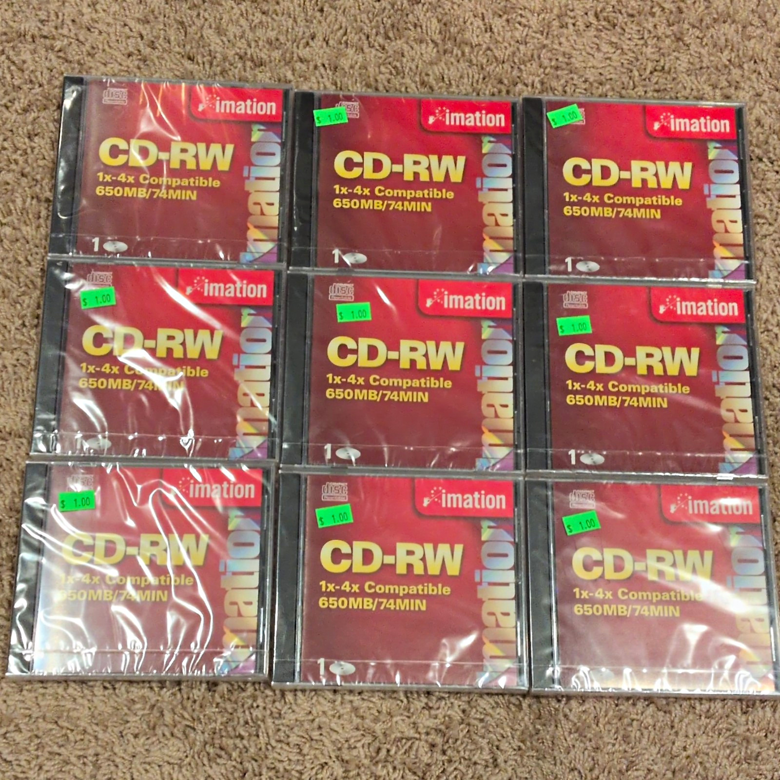 Lot of 9 New and Sealed 1x-4x Imation CD-RW 650MB-74 MINS Audio Music Disca