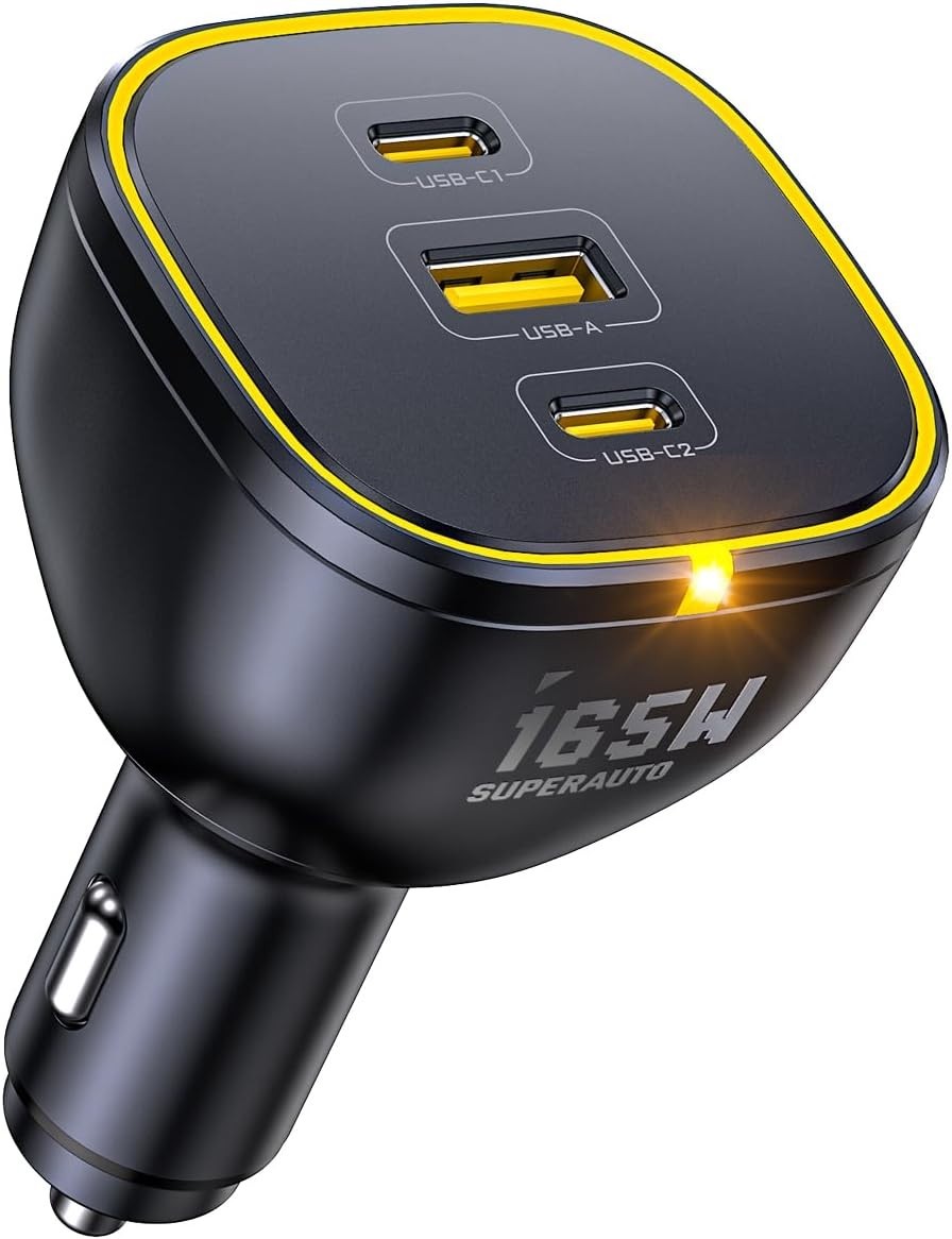 165W Laptop Car Charger Adapter 140W PD 3.1/ 100W PD 3.0 USB C Super Fast Chargi