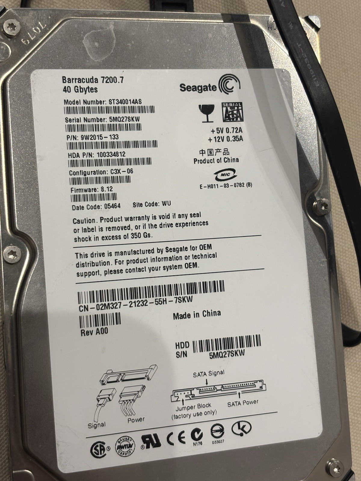 Seagate Barracuda 7200.7 40GB 3.5" SATA 7200RPM Internal HDD ST340014AS