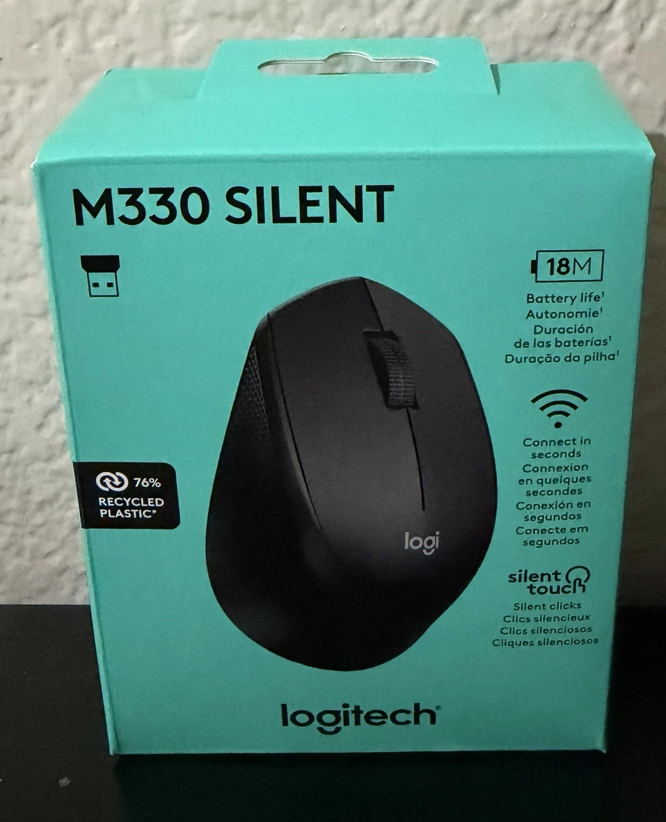 Logitech M330 SILENT Wireless Mouse, 2.4Ghz with USB Receiver, Optical - Black