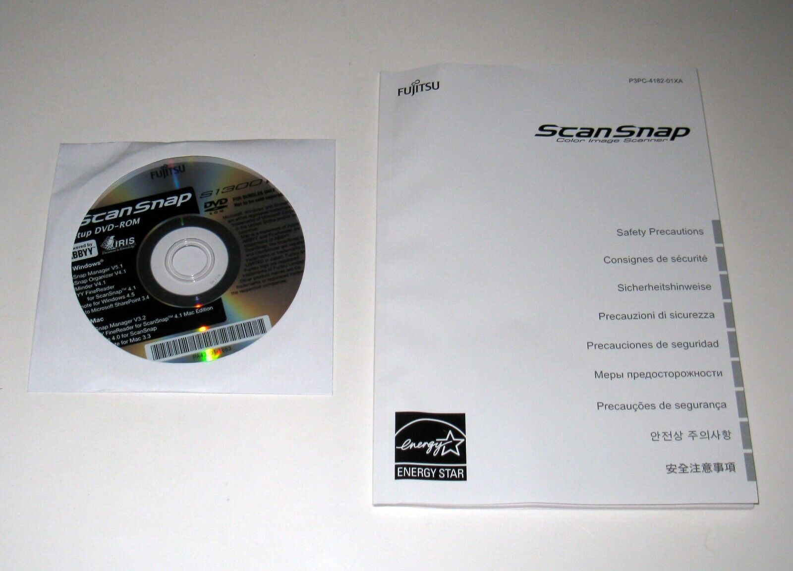 Original User Manual + Software Setup CD-ROM for Fujitsu ScanSnap s1300i Scanner