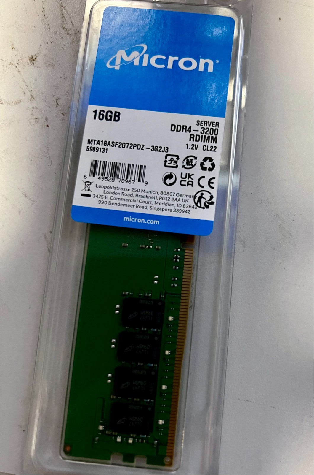 New Sealed Lot of 8 Micron 16GB PC4-25600R DDR4 3200 ECC REG Server RAM 128GB