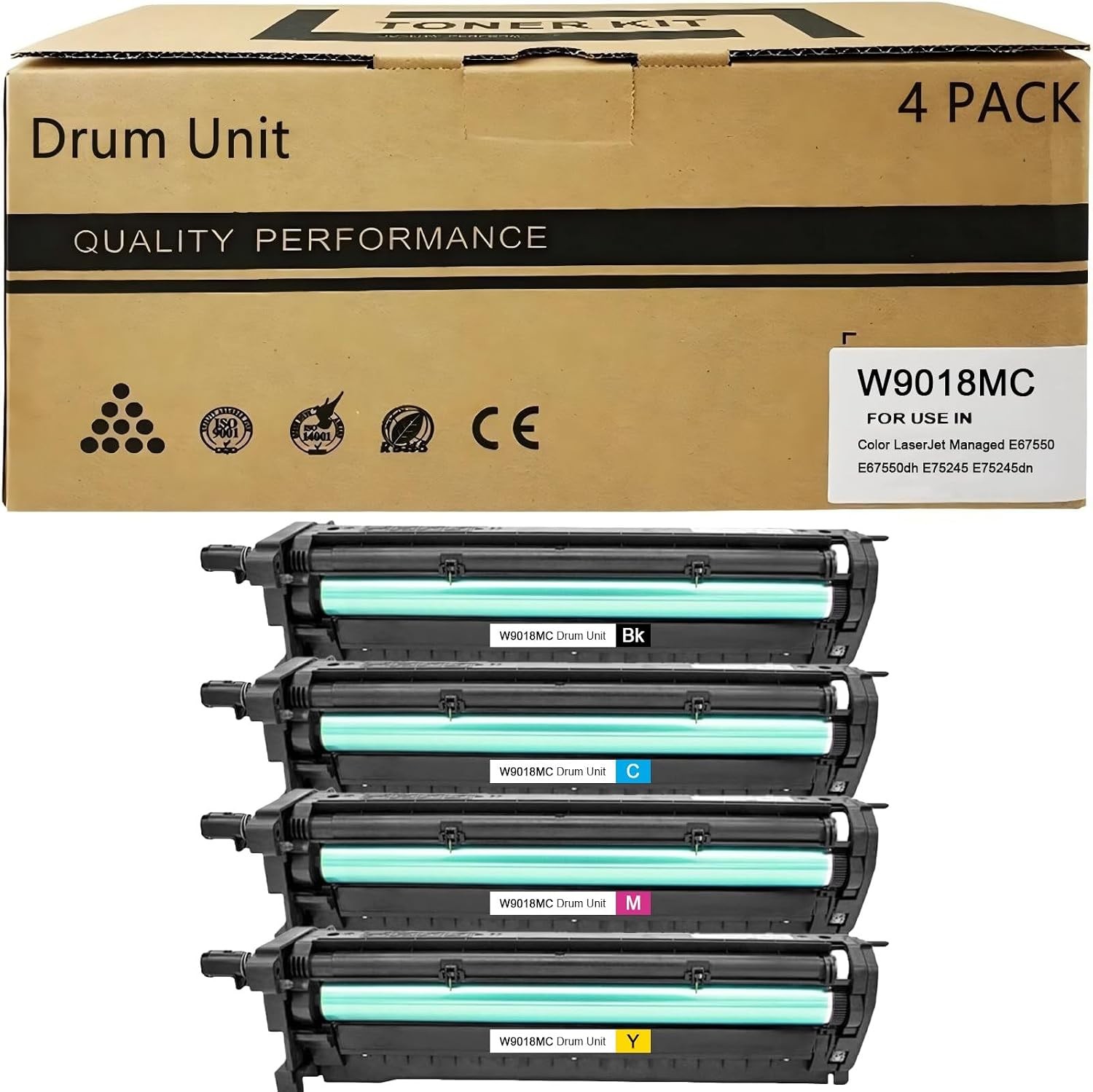 Compatible w/ HP W9018MC Drum Unit E67550 E67550dh E75245 E75245dn 4pk BK/C/M/Y