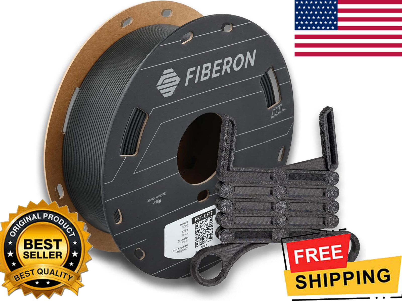 3D Printing Filament Black 1.75mm 0.5kg, Excellent Stable Stiffness - Fiberon Ca