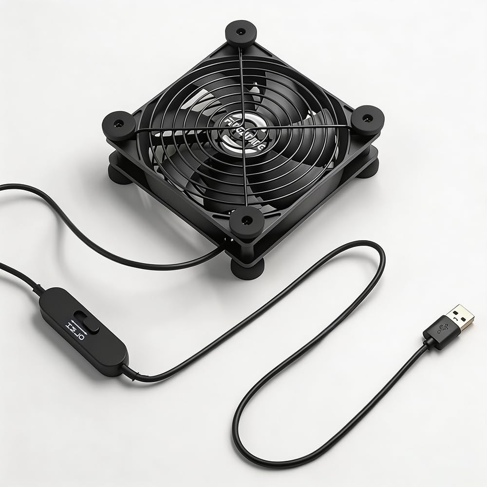 120mm USB Computer Cooling Fan, 5V/12V, 3-Speed, 18dB Quiet, for PC Router