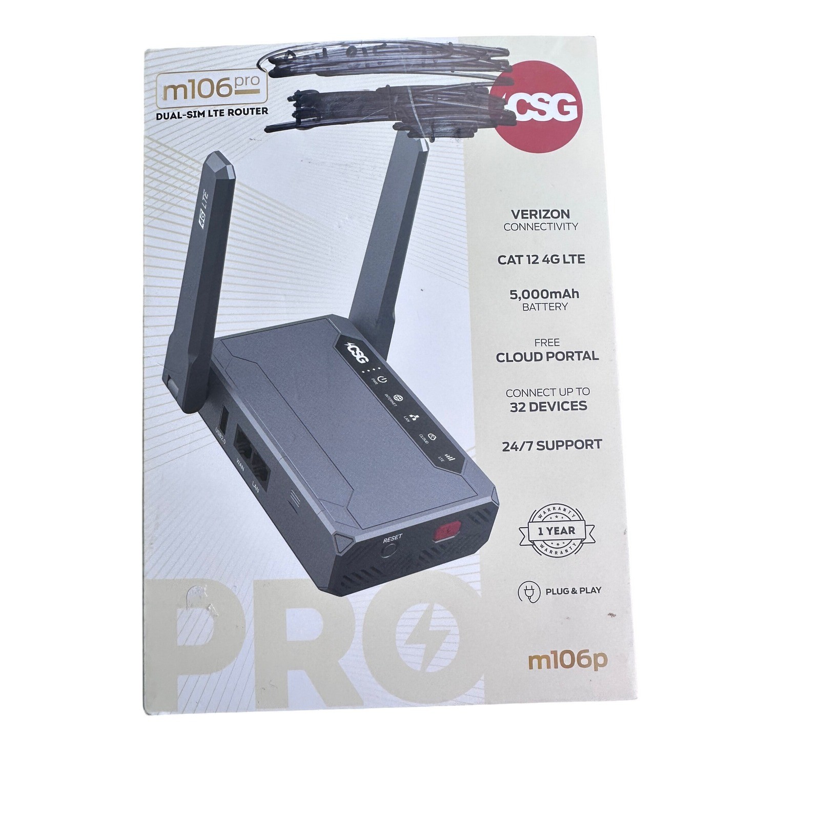 CSG m106 pro Dual-SIM LTE Router Verizon Cat 12 4G 5000mAh Battery m106p