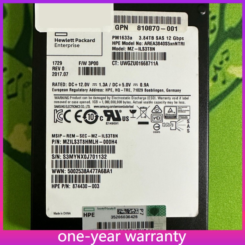 PM1633a MZ-ILS3T8N HPE 3.84TB SSD AREA3840S5xnNTRI 874431-003 MZILS3T8HMLH-000H4