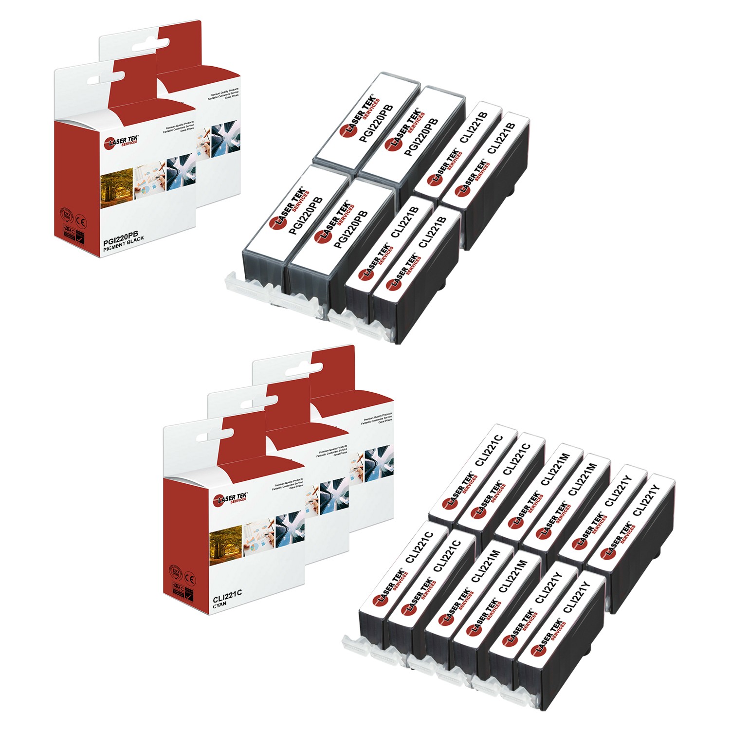 20Pk LTS PGI-220 CLI-221 PB/B/C/M/Y HY Compatible for Canon Pixma iP3600 Ink