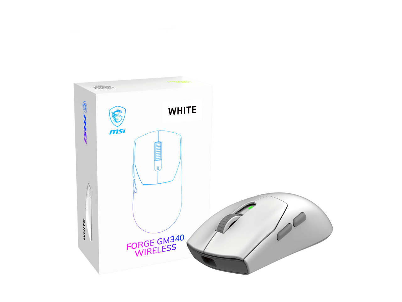 MSI FORGE GM340 Wireless Gaming Mouse - White, PixArt PAW3311 12K DPI, Tri-Mode