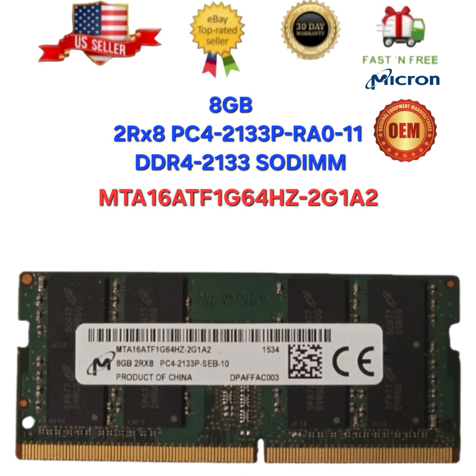 ​Micron 8GB 2Rx8 PC4-2133P-RA0-11 DDR4-2133 SODIMM Laptop RAM MTA16ATF1G64HZ-2G1