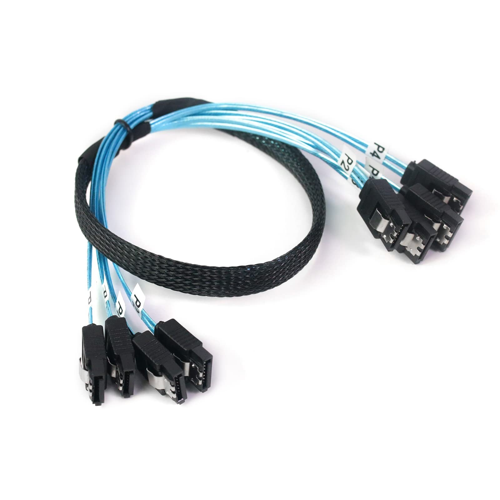 ADCAUDX SATA-III Cable:0.5M, 4Pcs/Set Thin SATA 6Gbps 1.6FT 1PACK, Black/Blue
