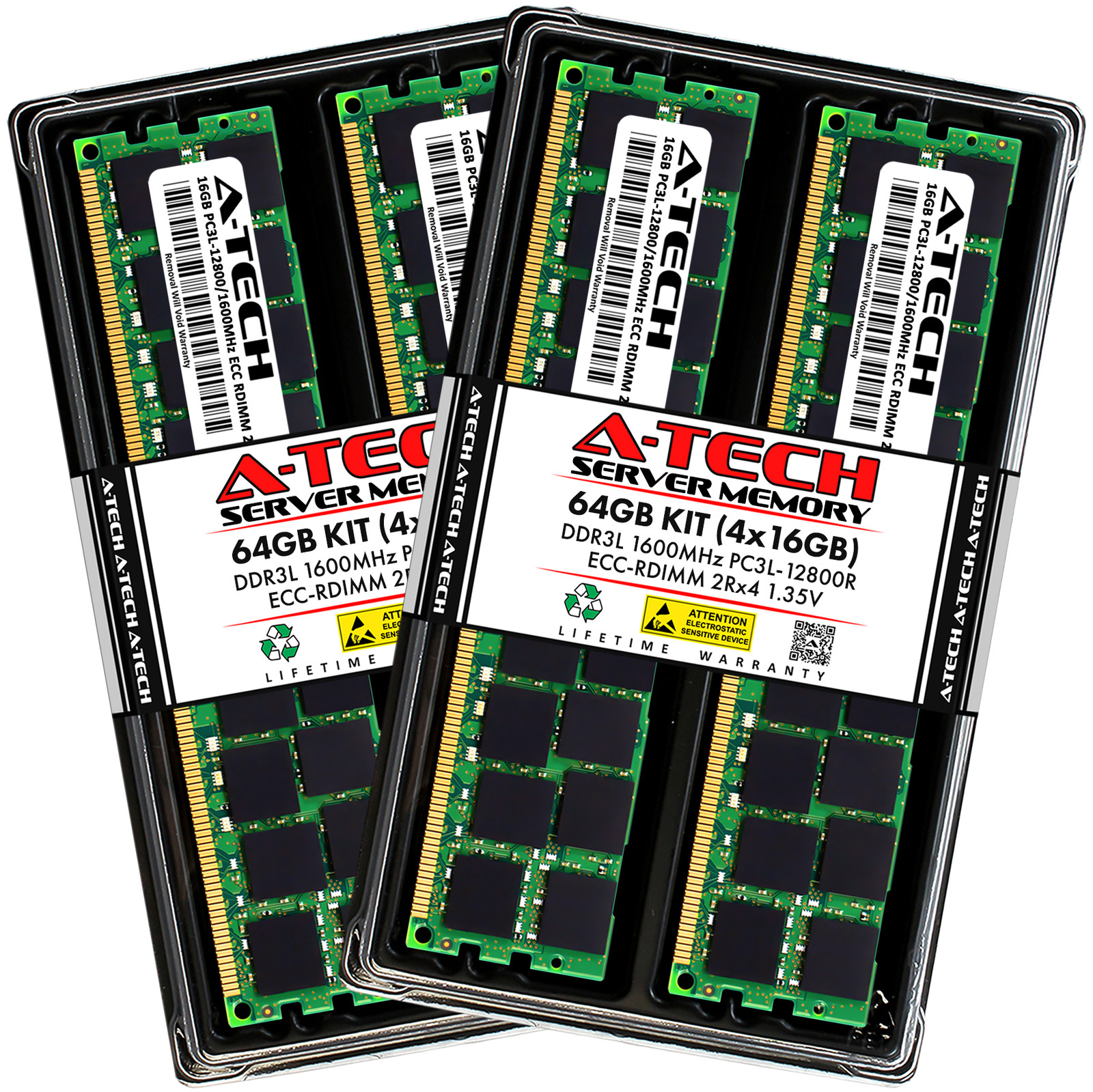A-Tech 64GB 4x 16GB 2Rx4 PC3-12800R DDR3 1.35V ECC RDIMM REG Server Memory RAM