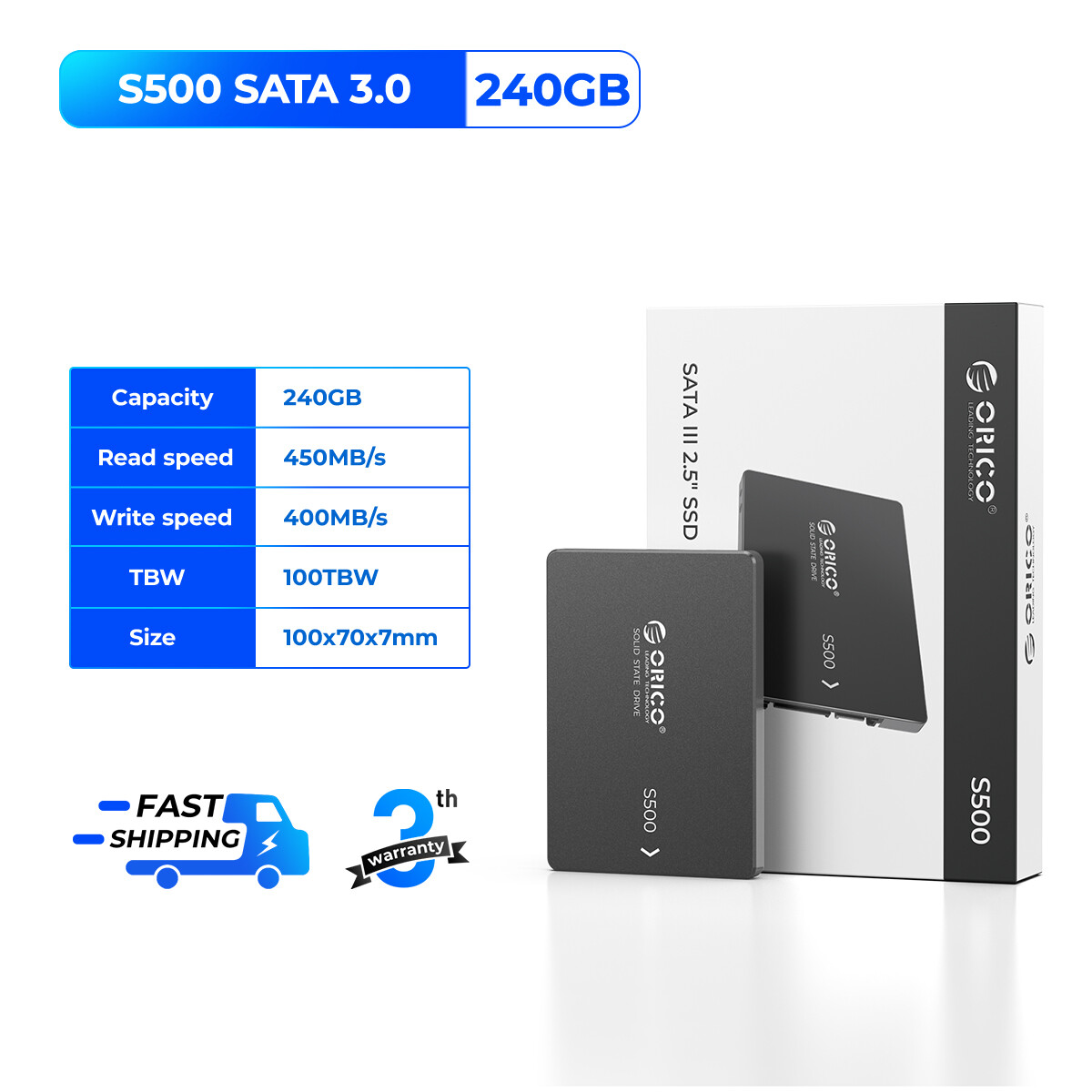 ORICO SSD 2.5" SATA III Internal Solid State Drive 500MB/s Y20 S500 128/256 GB