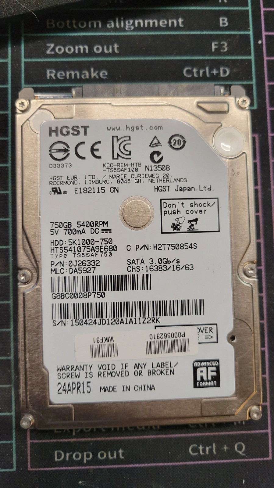 HGST 750GB SATA 2.5" HDD Hard Drive HTS541075A9E680
