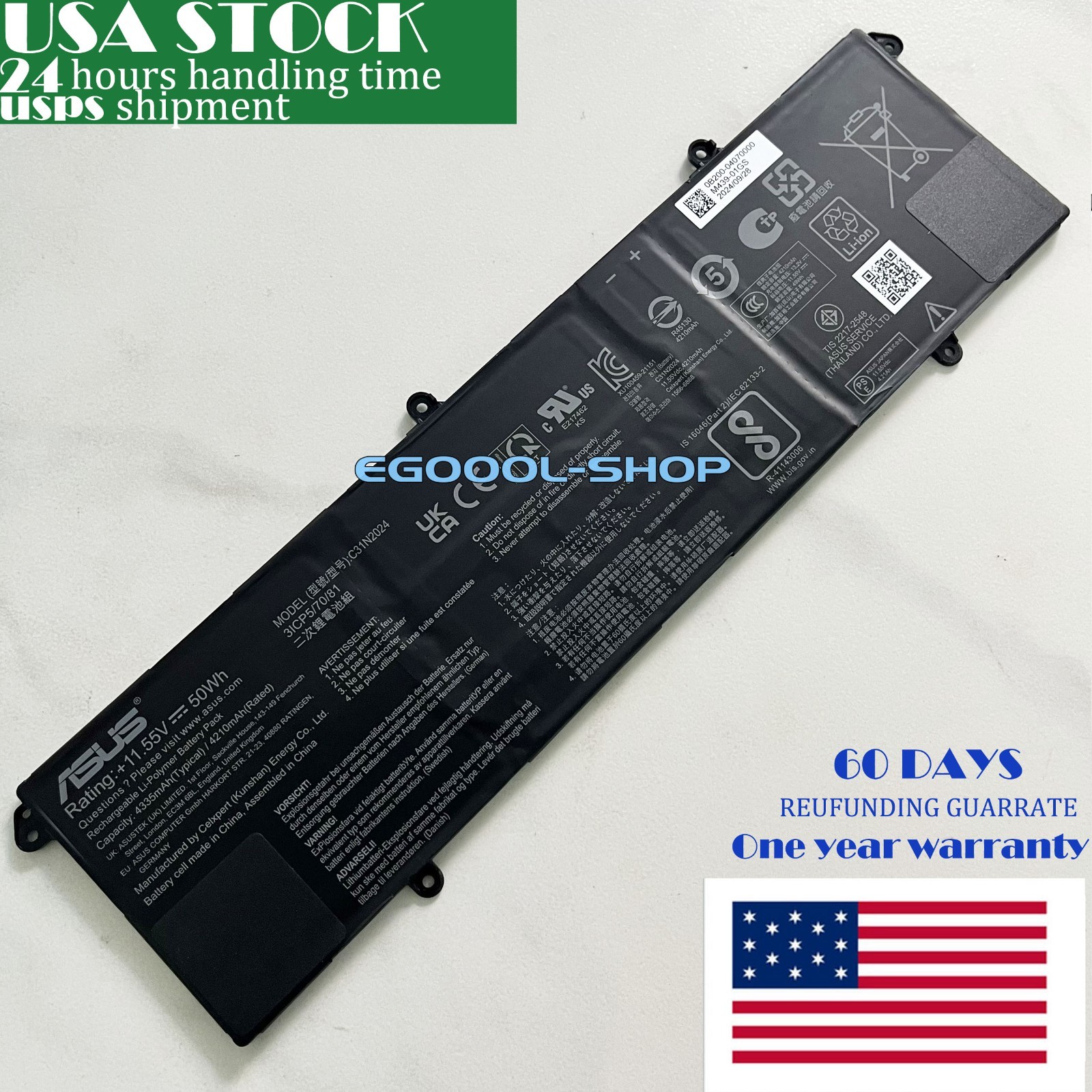 New Genuine C31N2024 battery For Asus VivoBook Go 15 E1504GA VivoBook S16 Pro 15