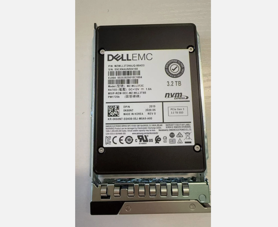 K60N7 Dell Samsung PM1725B 3.2TB PCle Gen 3 NVME 2.5" SSD For G14/15/16G