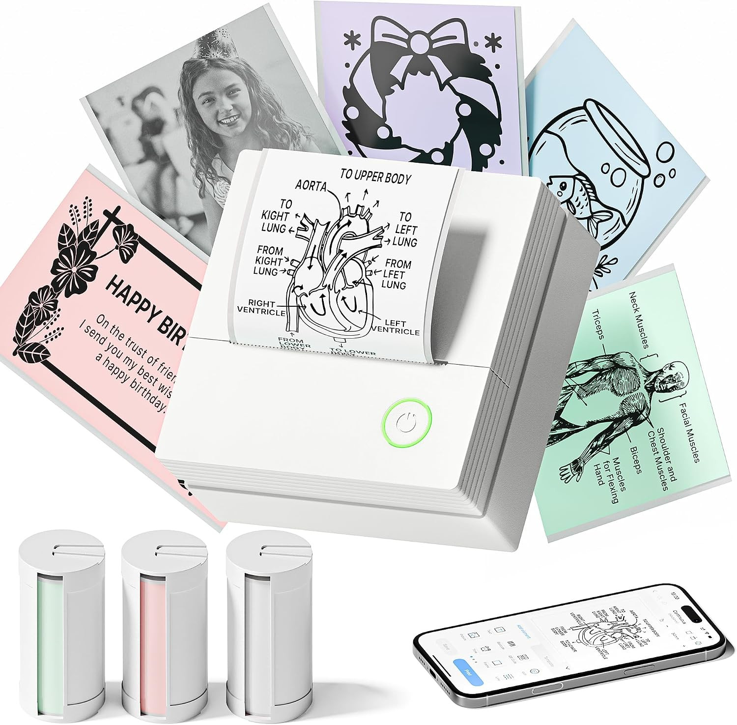 Mini Sticker Printer, PM290 Sticker Maker Machine with 3 Roll Paper