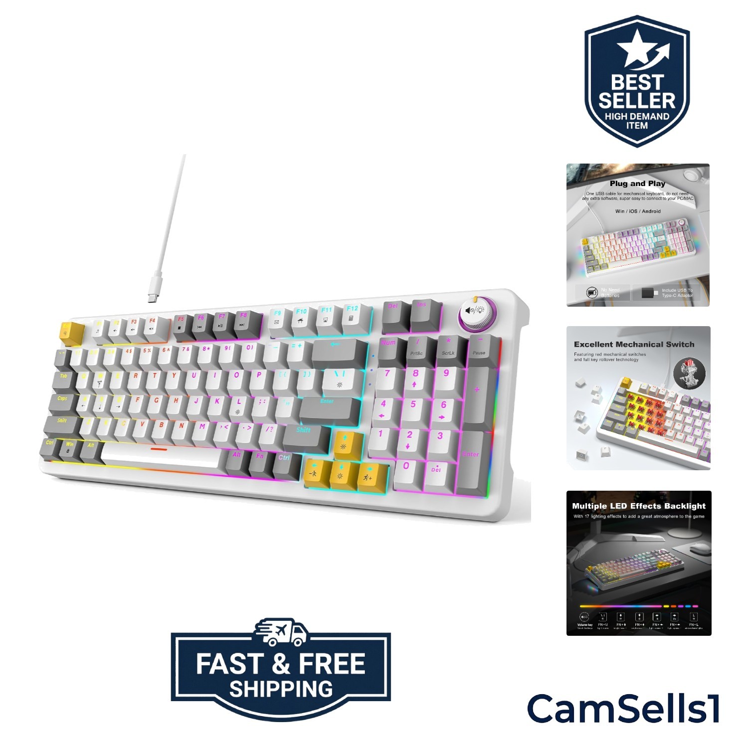 AK96 Mechanical Gaming Keyboard, Pre-Lubed Red Switches, 96 Keys Full Size wi...