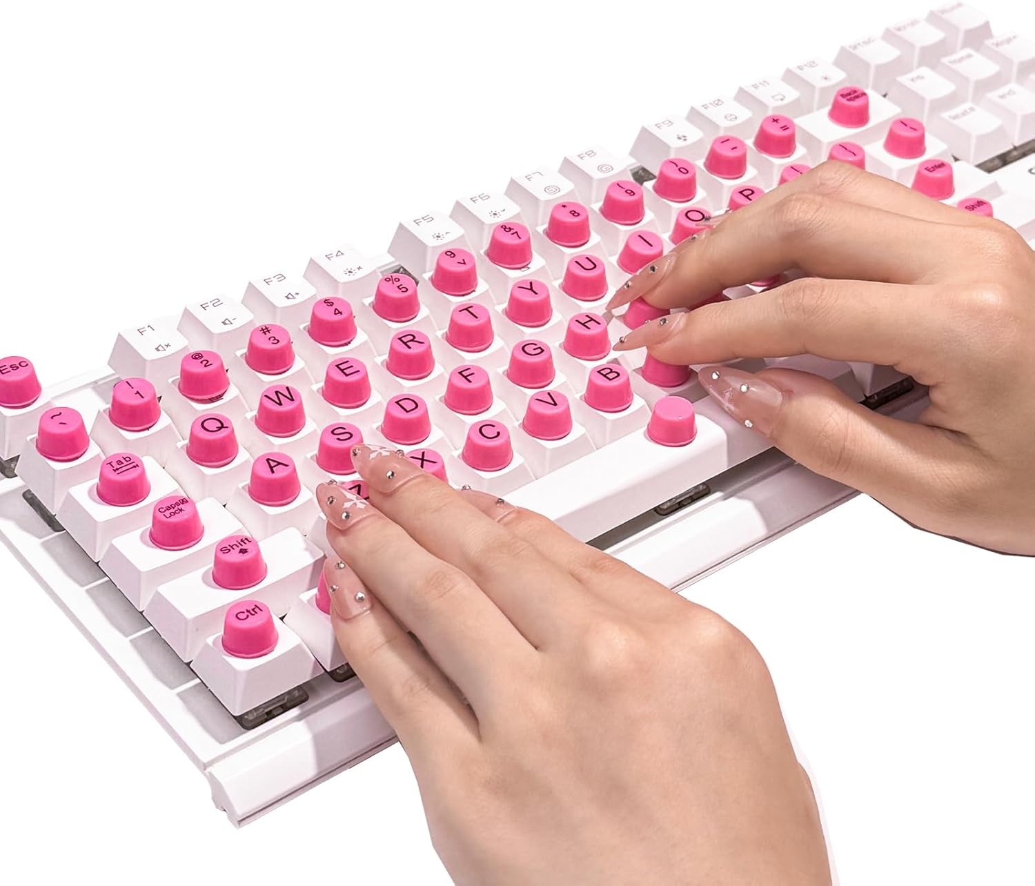 64PCS Long Nail Keyboard Stickers Reusable Pink Letters Protective Desktop Keys