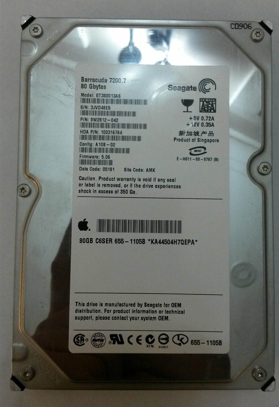 SEAGATE Barracuda 7200.7 ST380013AS SATA 80 GB P/N:9W2812-042 F/W:5.06 Site:AMK 