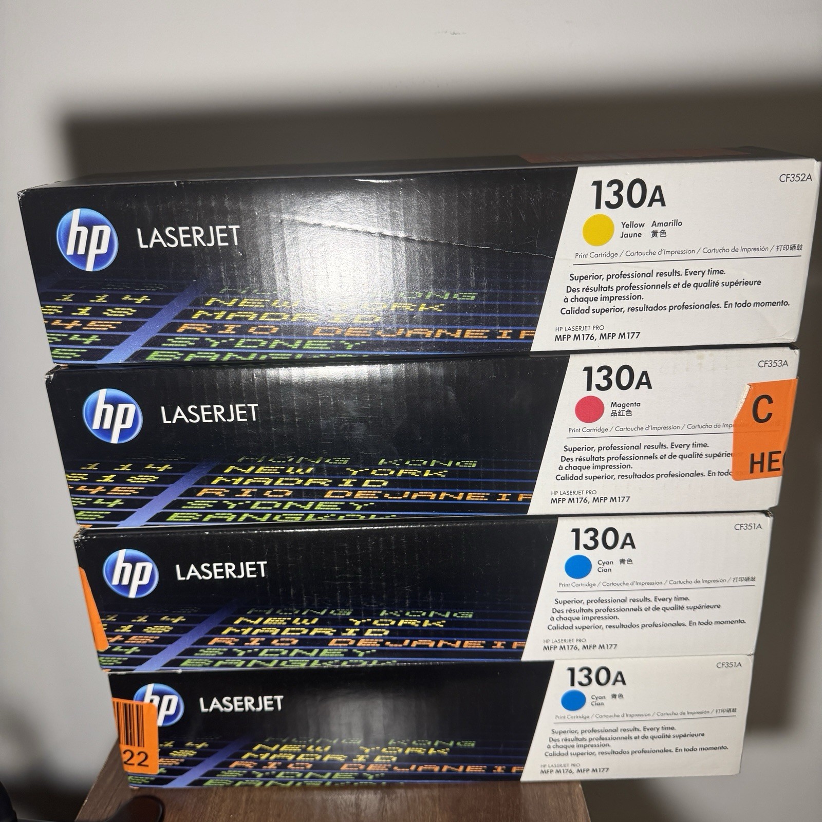 Lot of 4 Genuine HP 130A Toner Cartridge LaserJet 2x Cyan Magenta Yellow