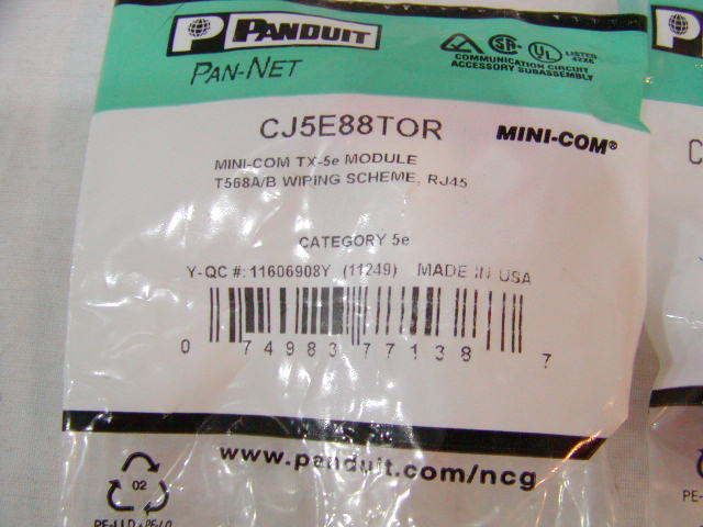 Panduit CJ5E88TOR Cat5e Mini-Com T586A/B Wiring TX-5e Module Pan-Net sealed bag
