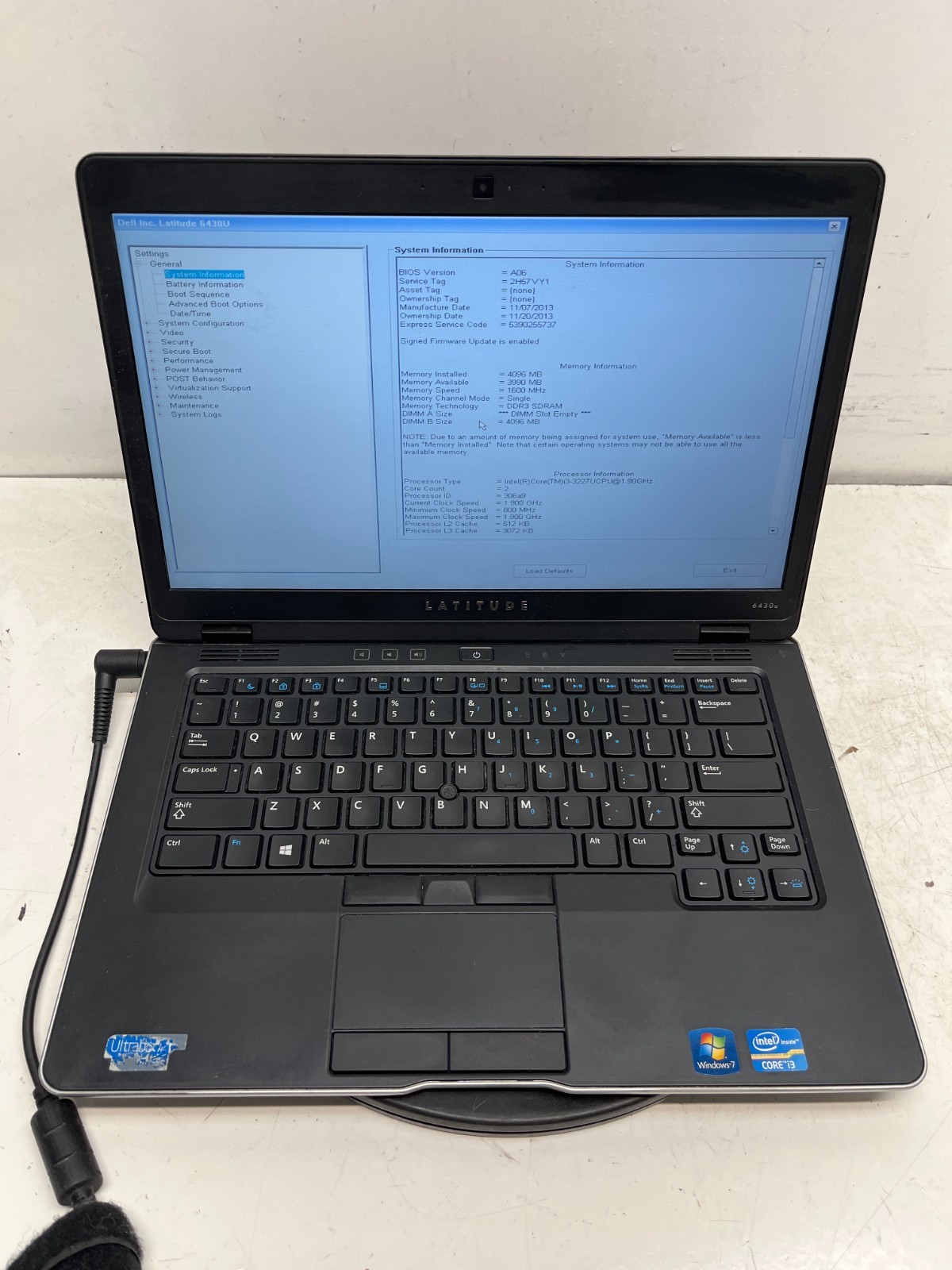 Dell Latitude 6430U Intel Core i3-3227U 1.90GHz 4GB NO HDD