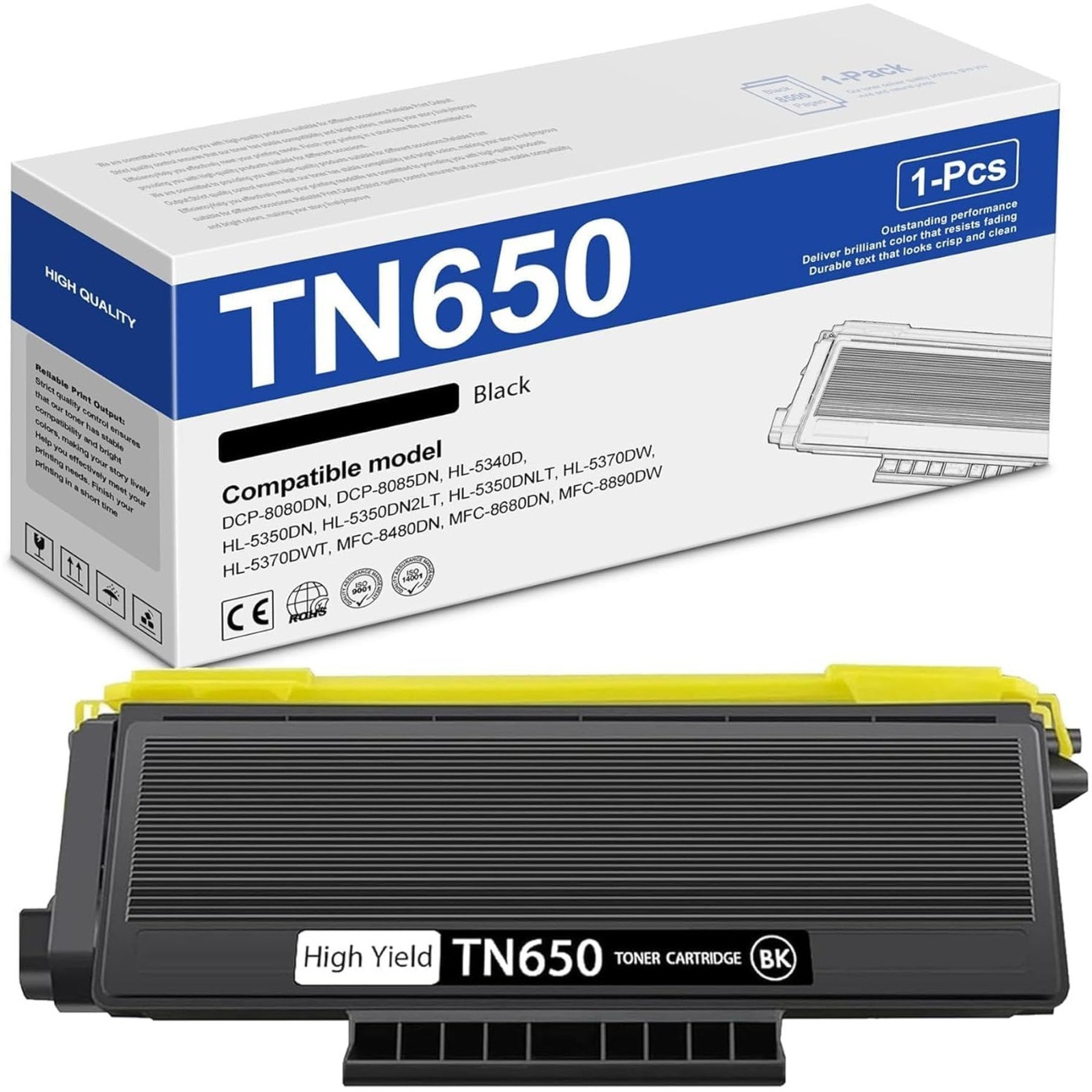 1 Pack TN650 High-Yield Toner Cartridge Black Replacement Compatible for Brother