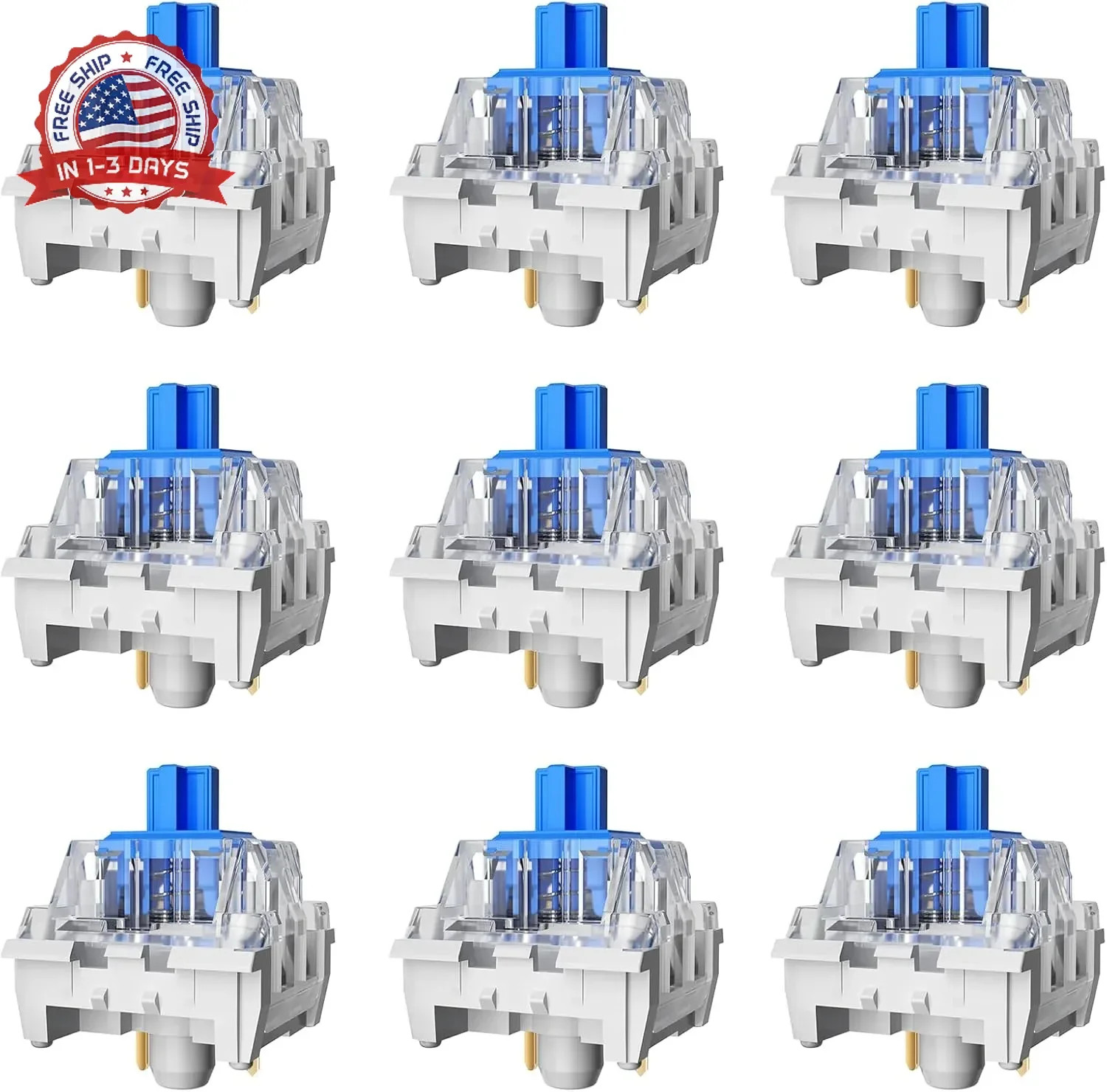 Zhouwang 108PCS Blue Switches,3 Pin Replacement Dustproof Mechanical Keyboards S