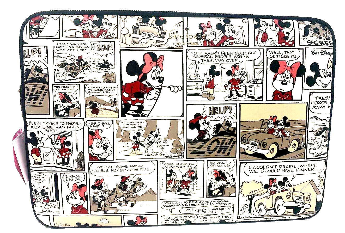 Disney Kate Spade Laptop Case Minnie Mickey Mouse Comic Strip Zippered Tote New