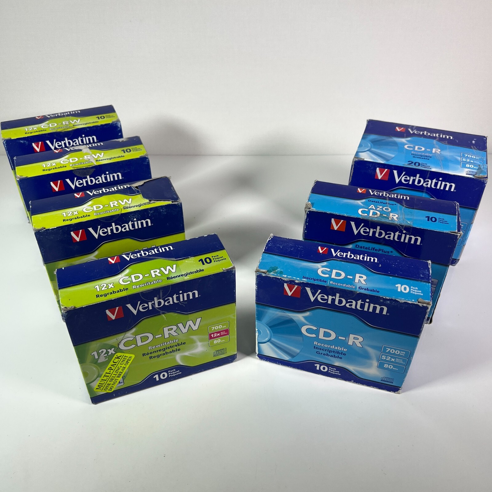 Verbatim CD-RW 12x, 80 min. CD-R 52x AZO Recordable CD 700mb Lot of 80 * NEW