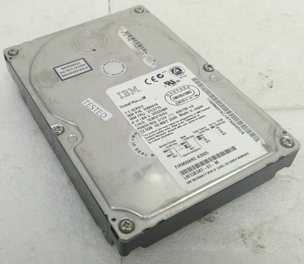 IBM Fireball Plus 13.5GB IDE Hard Drive (09N0919, 37L5719, LM13A341-01-M)
