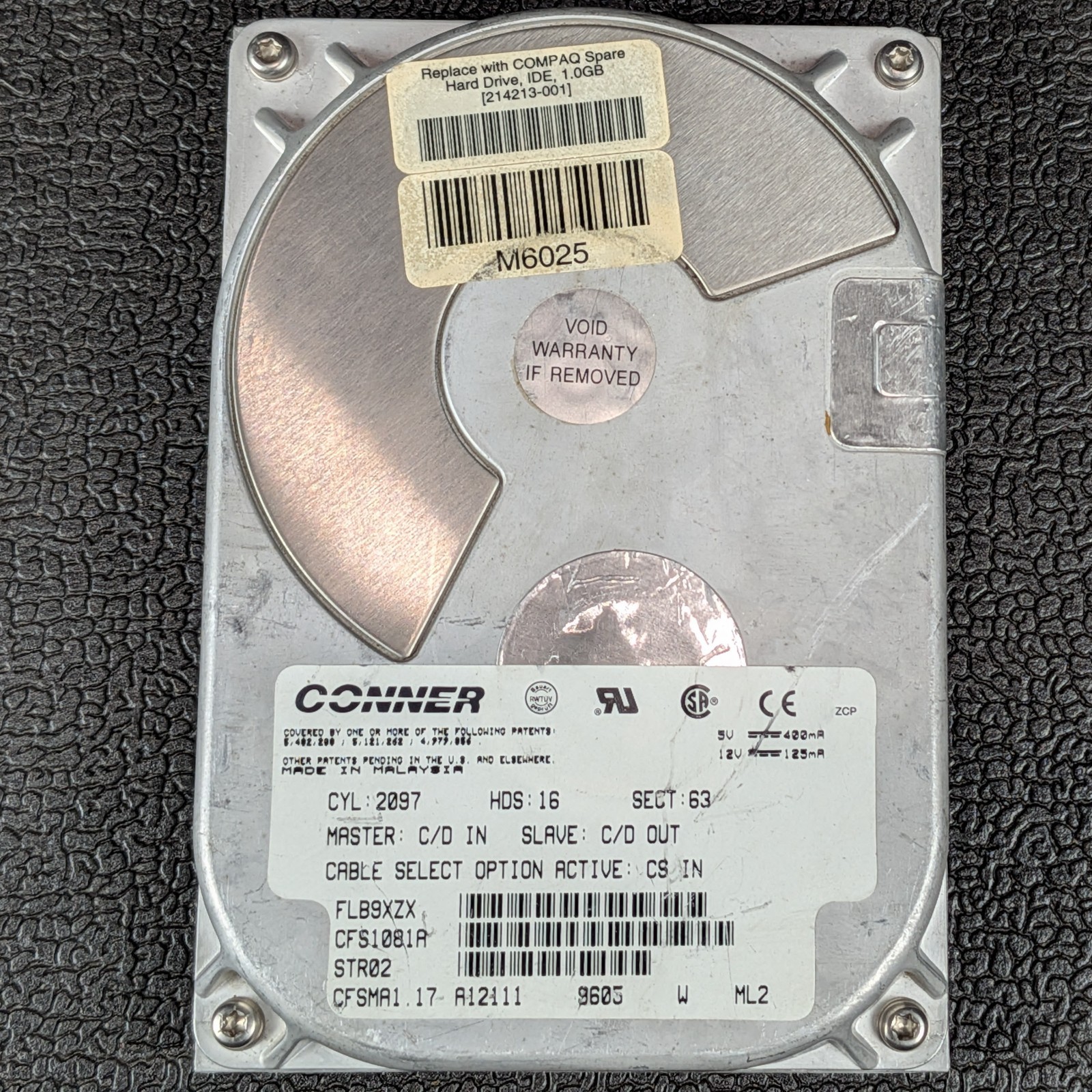 Conner Filepro Cabo 1.08GB 3.5"  IDE Hard Drive - CFS1081A - VTG - TESTED