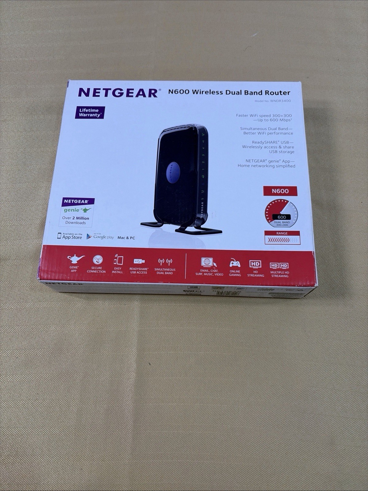 NEW  NETGEAR N600 Wireless Dual Band Wi-Fi Router WNDR3400 Open Box 