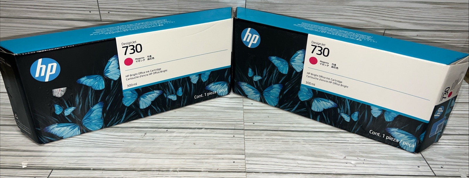 (2) NEW & SEALED ~ Genuine HP 730 Magenta 300ml Ink Cartridges P2V69A Exp 11/25