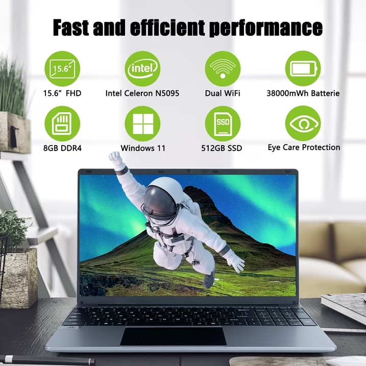 15.6 inch HD Laptop Intel N5095 8GB/16GB RAM 512GB SSD USB-C WiFi Notebook PC
