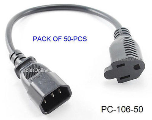 50-pcs 12inch Monitor to PC Power Extension Cord / Cable, 3-Prong, PC-106-50