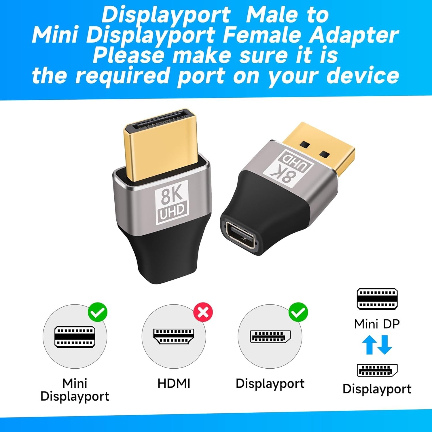 Displayport Male to Mini DP Female Converter Adapter for HDTV PC Laptop Monitor