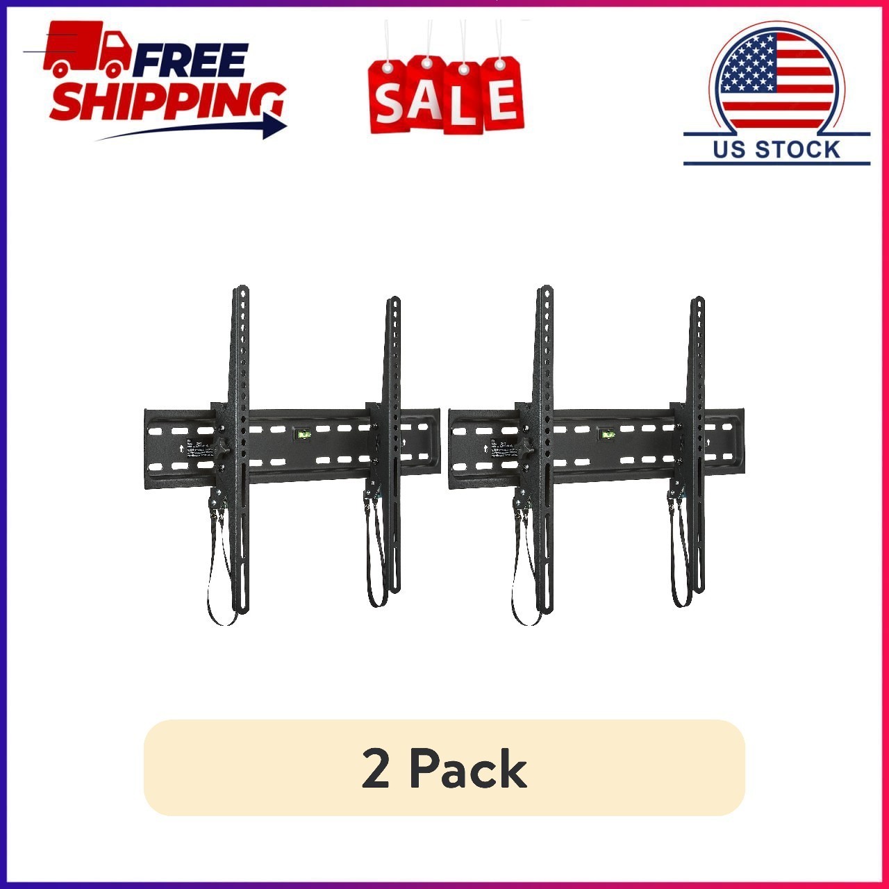 (2 pack) onn Tilting TV Wall Mount for 50" to 86" TV's, UL Listed, up to ±12° Ti