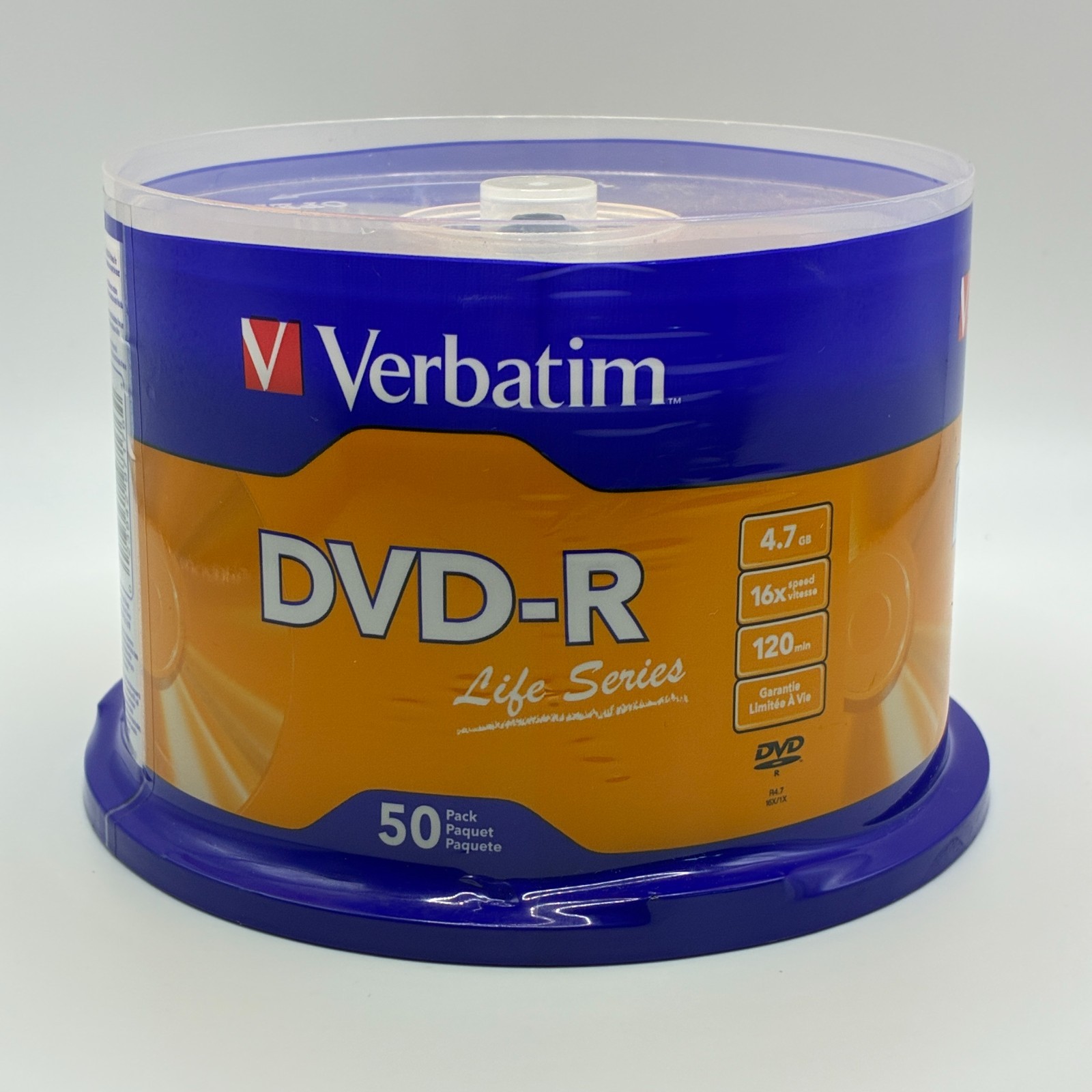 VERBATIM Life Series 16X Recordable DVD-R 4.7GB (50 pack Spindle) New SEALED