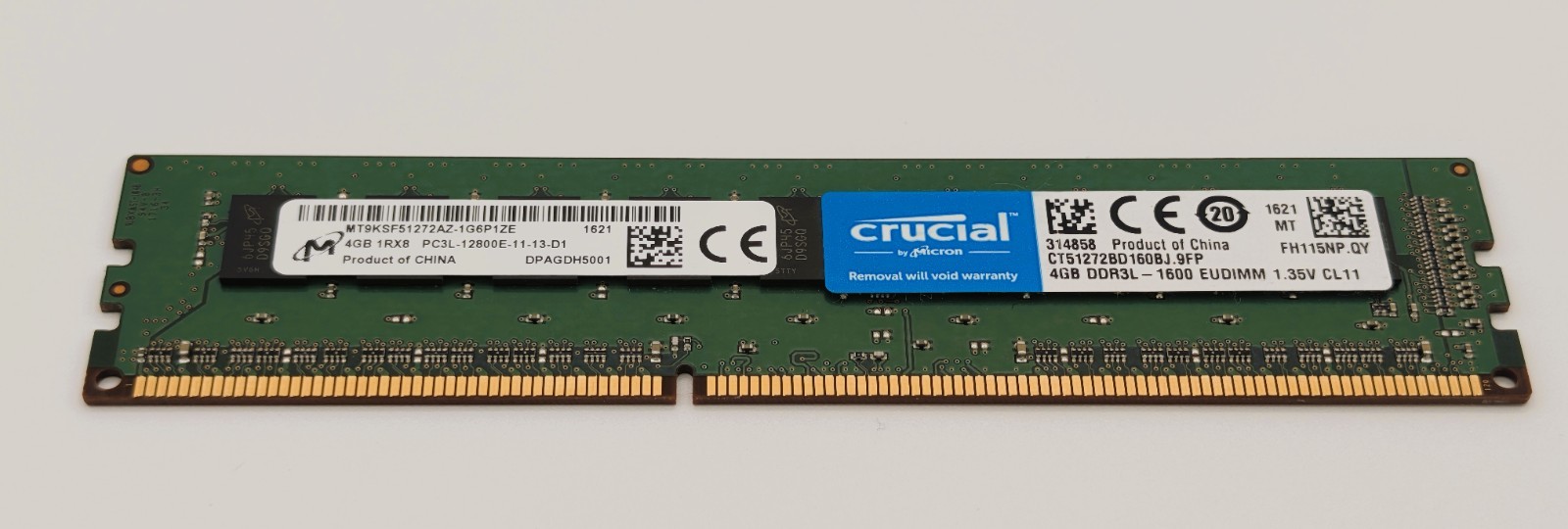 Crucial 4GB DDR3L-SDRAM 1600MHz ECC UDIMM PC3L-12800E 1Rx8 Server Memory 1.35V